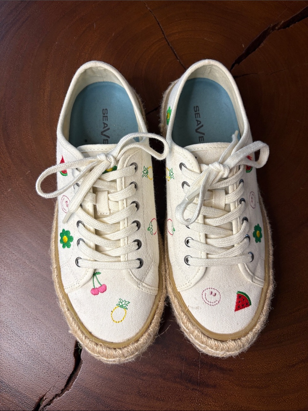 SeaVees Fruit Embroidered Espadrille Sneakers canvas Lace-Up Coastal Sz 9